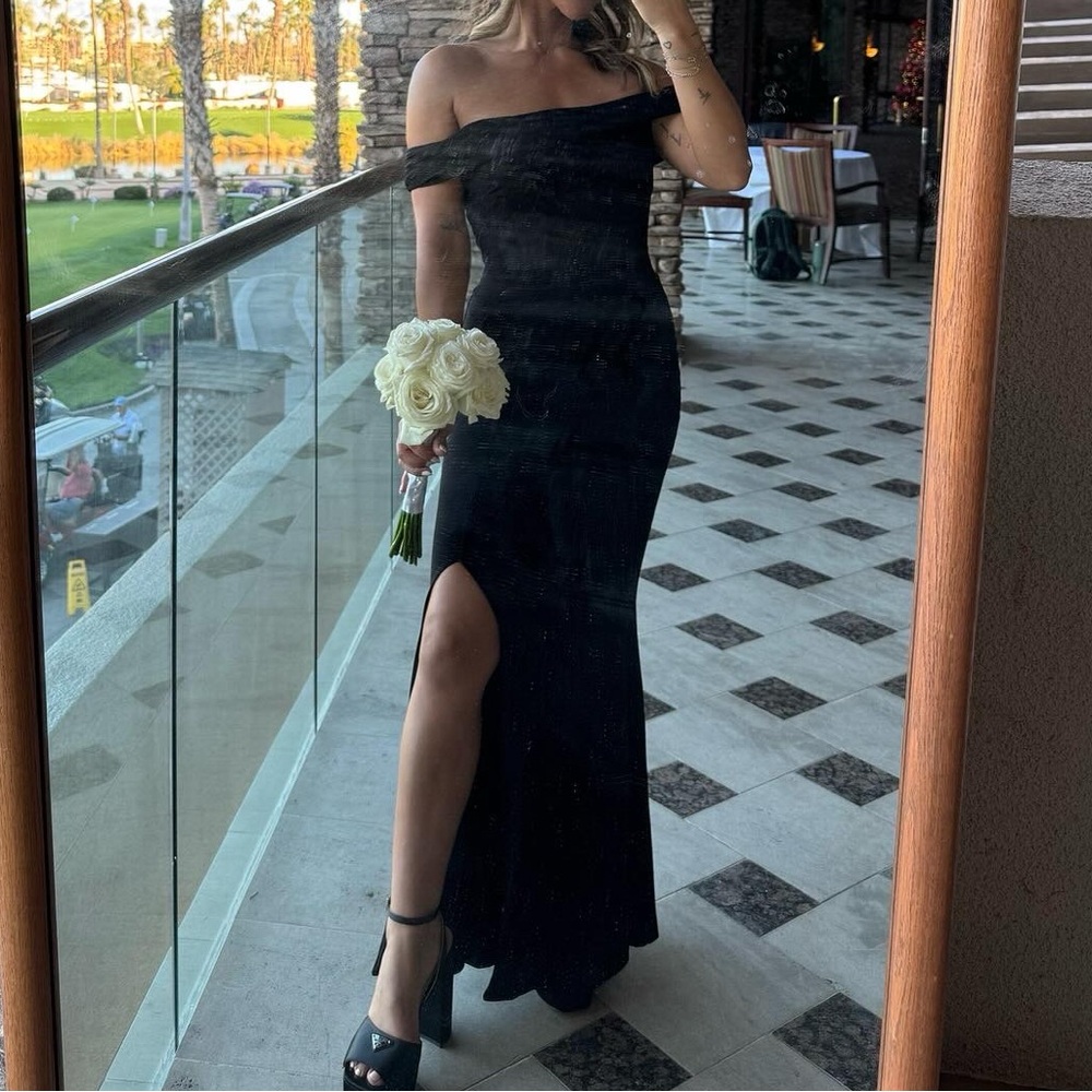 Club London black floor length dress